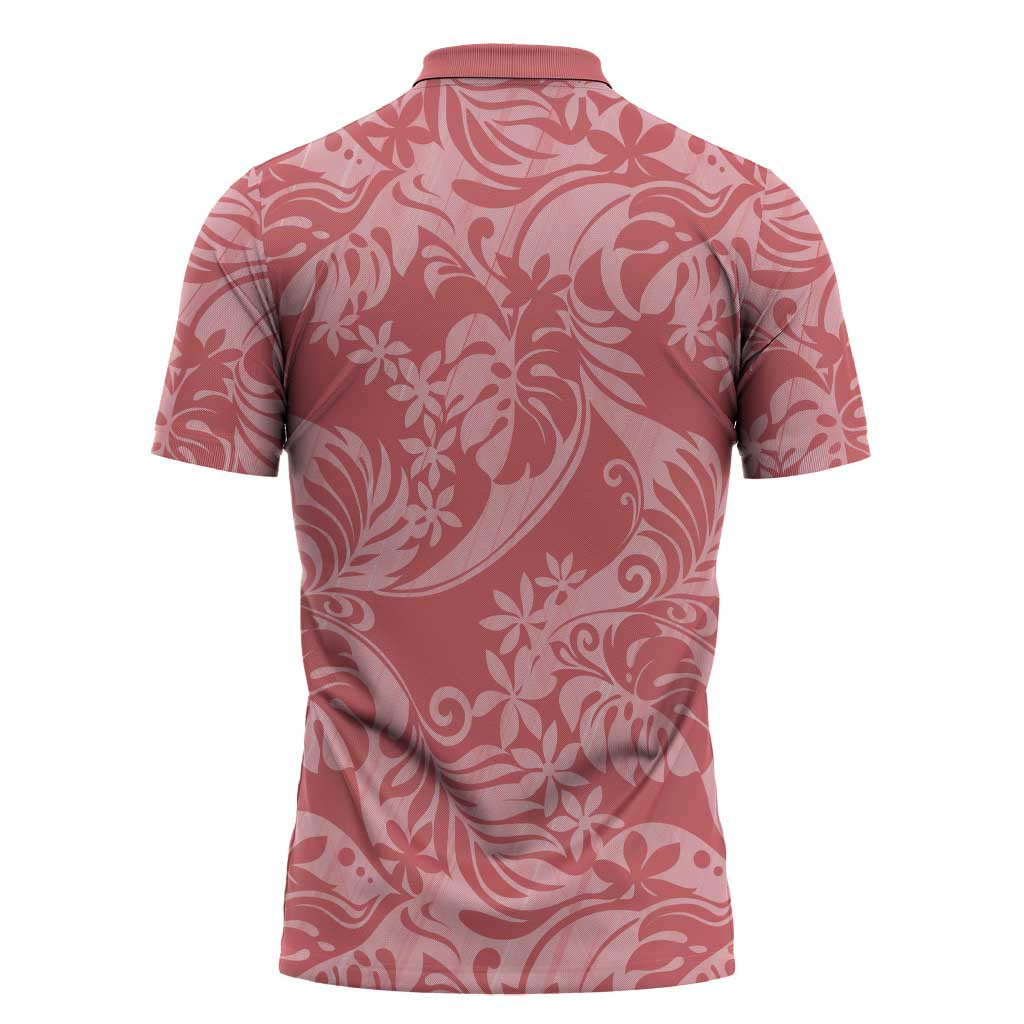 Tahiti Tarona Tiare Floral Zipper Polo Shirt Monstera Palm Tropical Leaves - Polynesian Pride