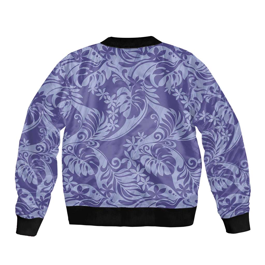 Tahiti Vareau Tiare Floral Bomber Jacket Monstera Palm Tropical Leaves - Polynesian Pride