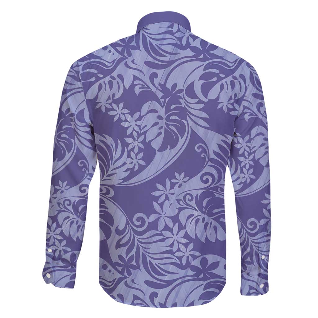 Tahiti Vareau Tiare Floral Family Matching Long Sleeve Bodycon Dress and Hawaiian Shirt Monstera Palm Tropical Leaves - Polynesian Pride