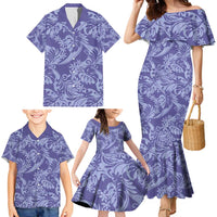 Tahiti Vareau Tiare Floral Family Matching Mermaid Dress and Hawaiian Shirt Monstera Palm Tropical Leaves - Polynesian Pride