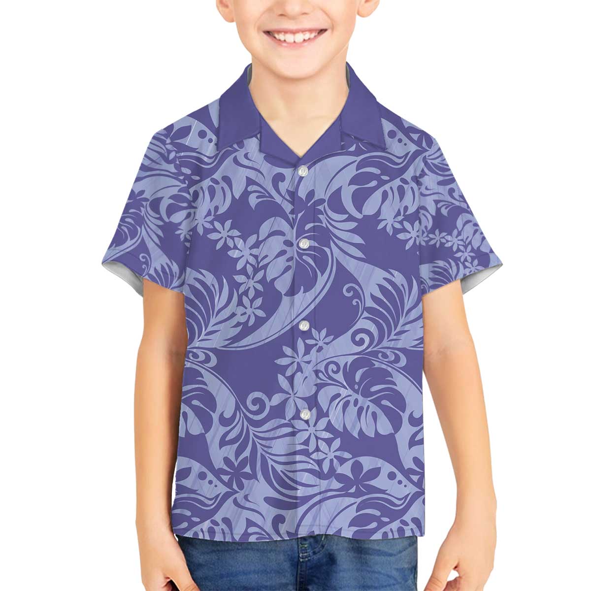 Tahiti Vareau Tiare Floral Family Matching Off The Shoulder Long Sleeve Dress and Hawaiian Shirt Monstera Palm Tropical Leaves - Polynesian Pride