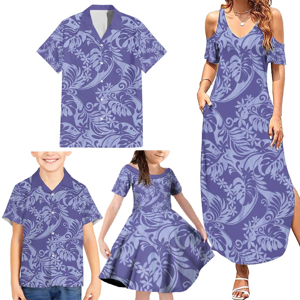 Tahiti Vareau Tiare Floral Family Matching Summer Maxi Dress and Hawaiian Shirt Monstera Palm Tropical Leaves - Polynesian Pride