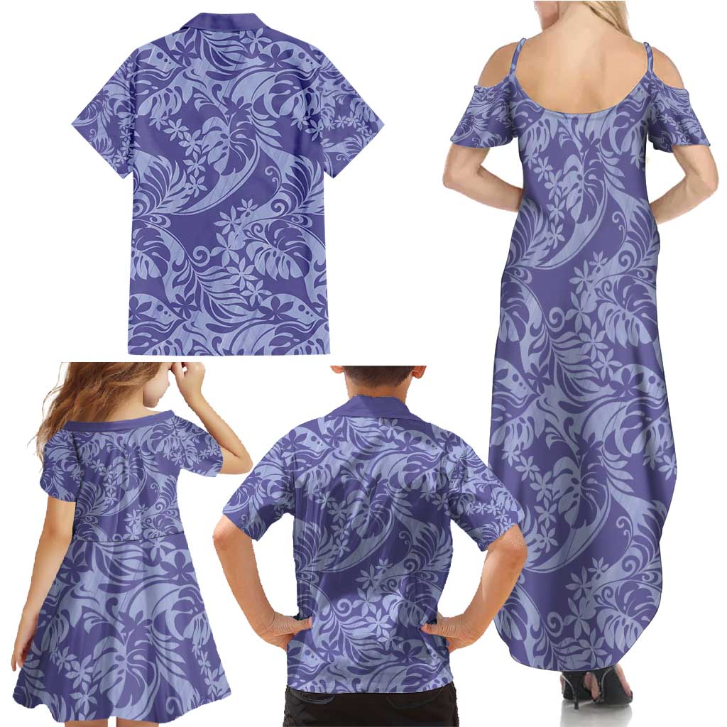 Tahiti Vareau Tiare Floral Family Matching Summer Maxi Dress and Hawaiian Shirt Monstera Palm Tropical Leaves - Polynesian Pride