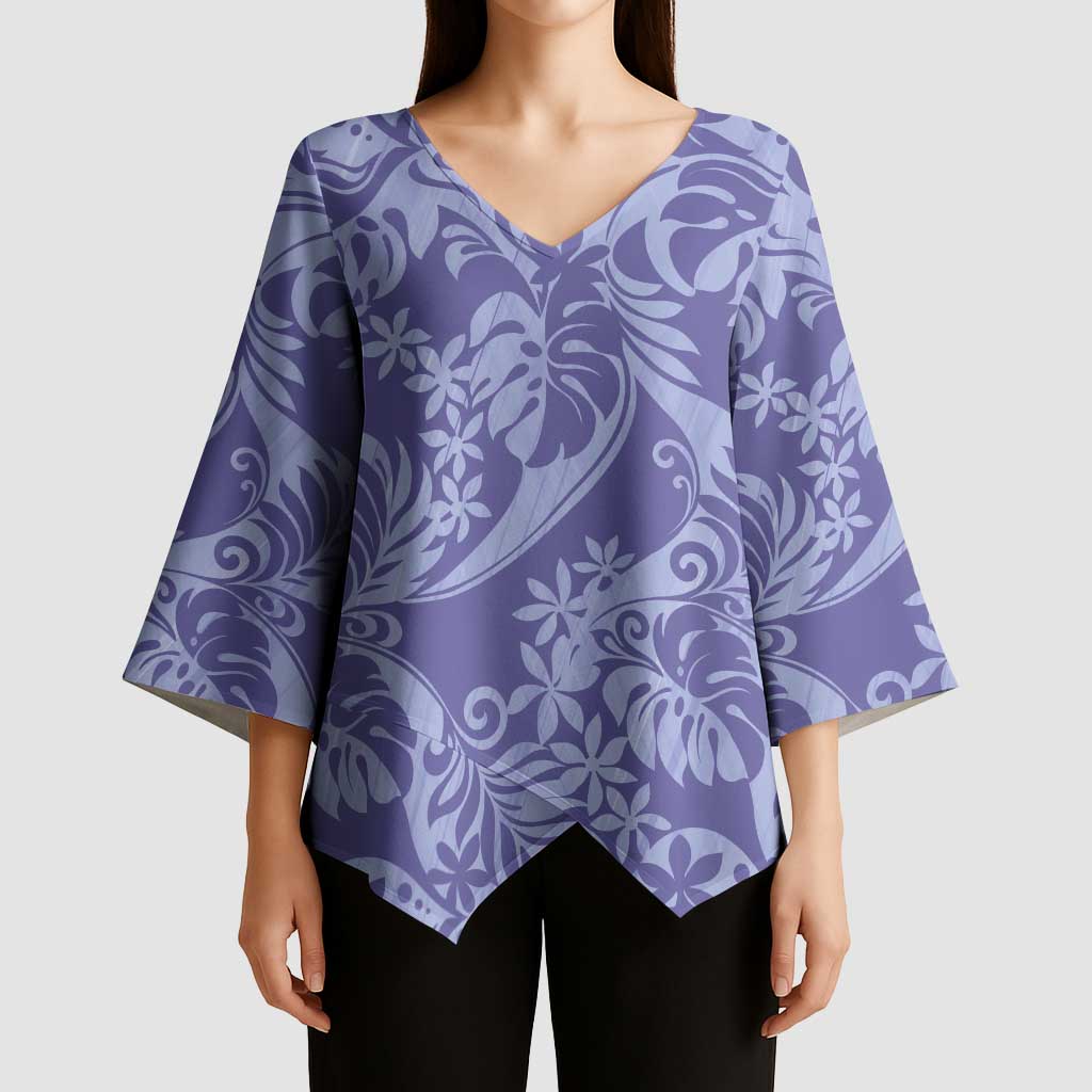 Tahiti Vareau Tiare Floral Kimono Sleeve Blouse Monstera Palm Tropical Leaves - Polynesian Pride