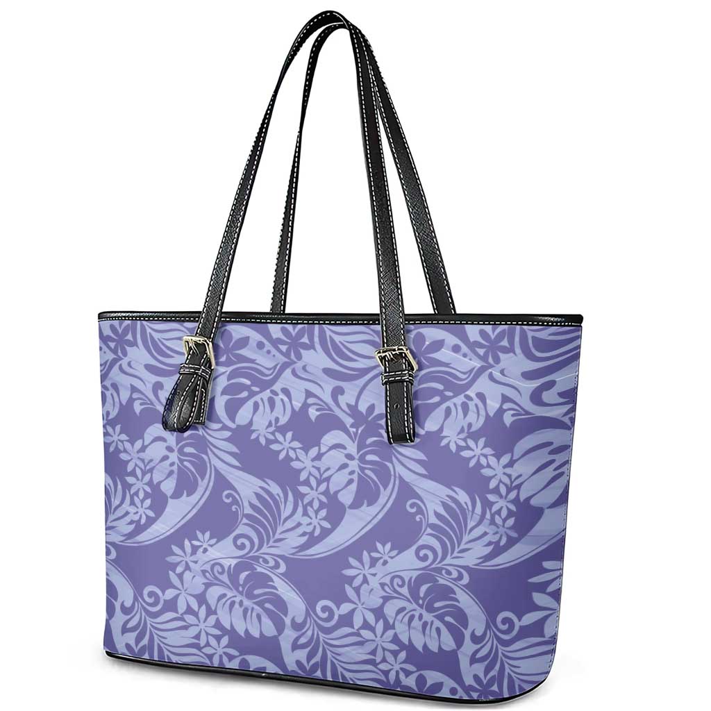 Tahiti Vareau Tiare Floral Leather Tote Bag Monstera Palm Tropical Leaves - Polynesian Pride
