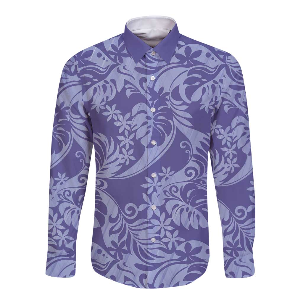 Tahiti Vareau Tiare Floral Long Sleeve Button Shirt Monstera Palm Tropical Leaves - Polynesian Pride