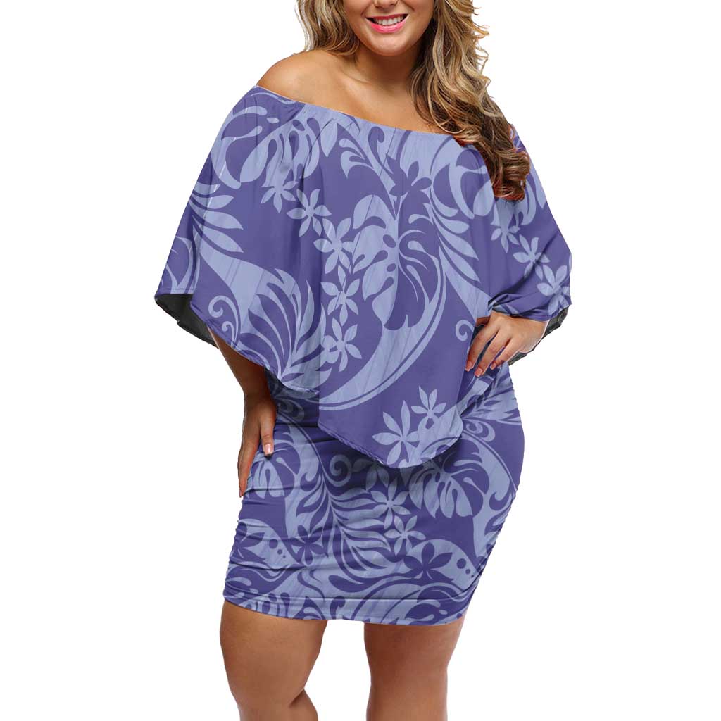 Tahiti Vareau Tiare Floral Off Shoulder Short Dress Monstera Palm Tropical Leaves - Polynesian Pride