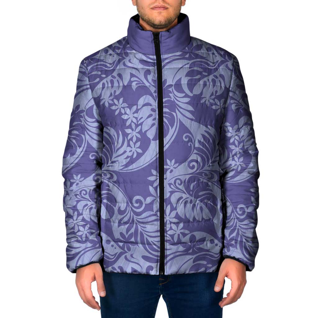 Tahiti Vareau Tiare Floral Padded Jacket Monstera Palm Tropical Leaves - Polynesian Pride