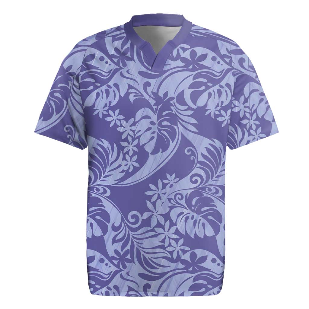 Tahiti Vareau Tiare Floral Rugby Jersey Monstera Palm Tropical Leaves LT01 Purple - Polynesian Pride