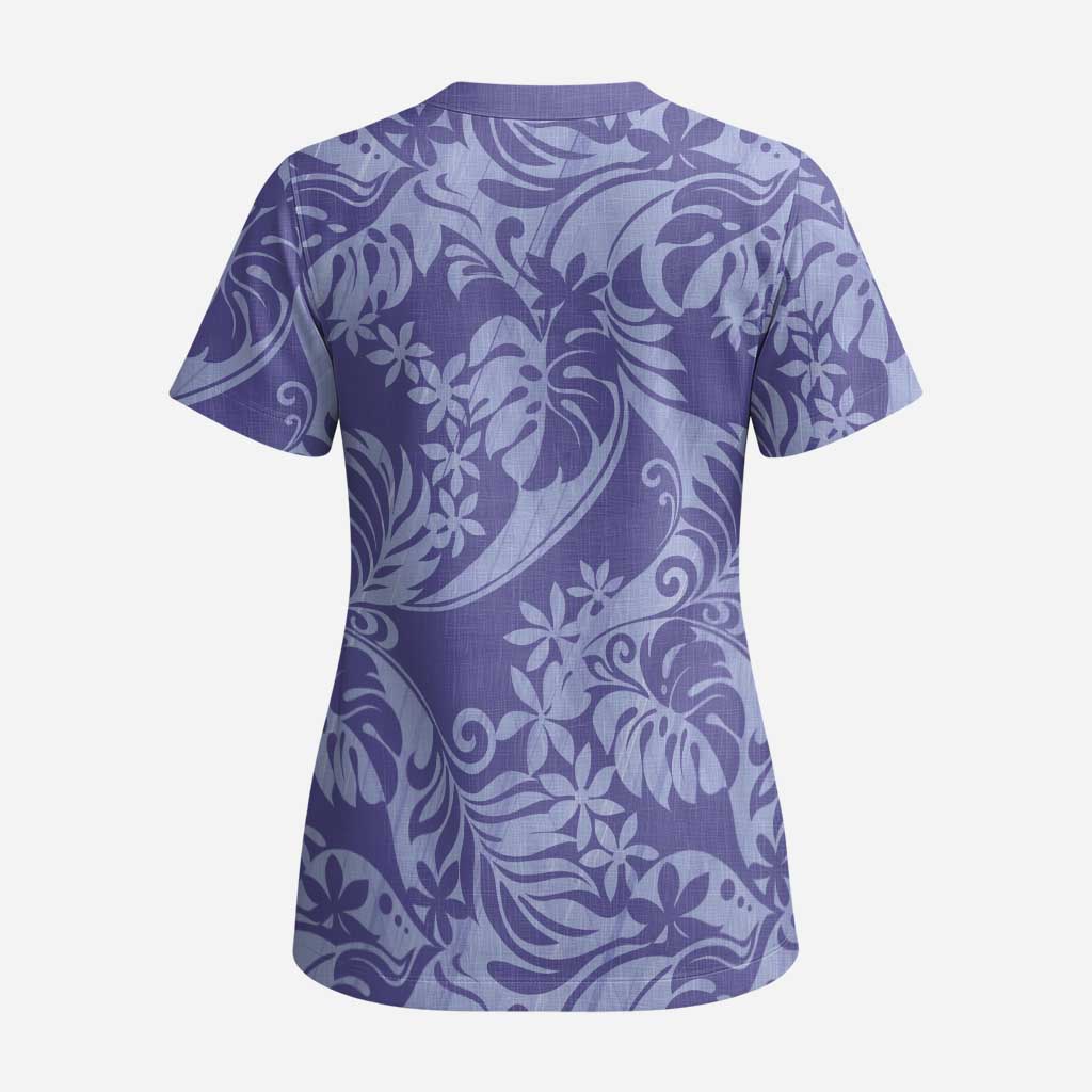 Tahiti Vareau Tiare Floral Scrub Top Monstera Palm Tropical Leaves - Polynesian Pride