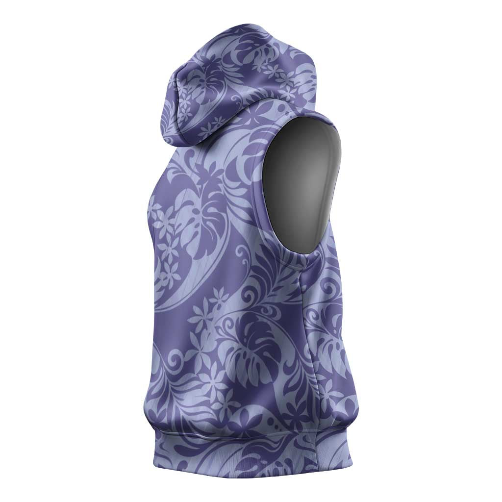 Tahiti Vareau Tiare Floral Sleeveless Hoodie Monstera Palm Tropical Leaves - Polynesian Pride
