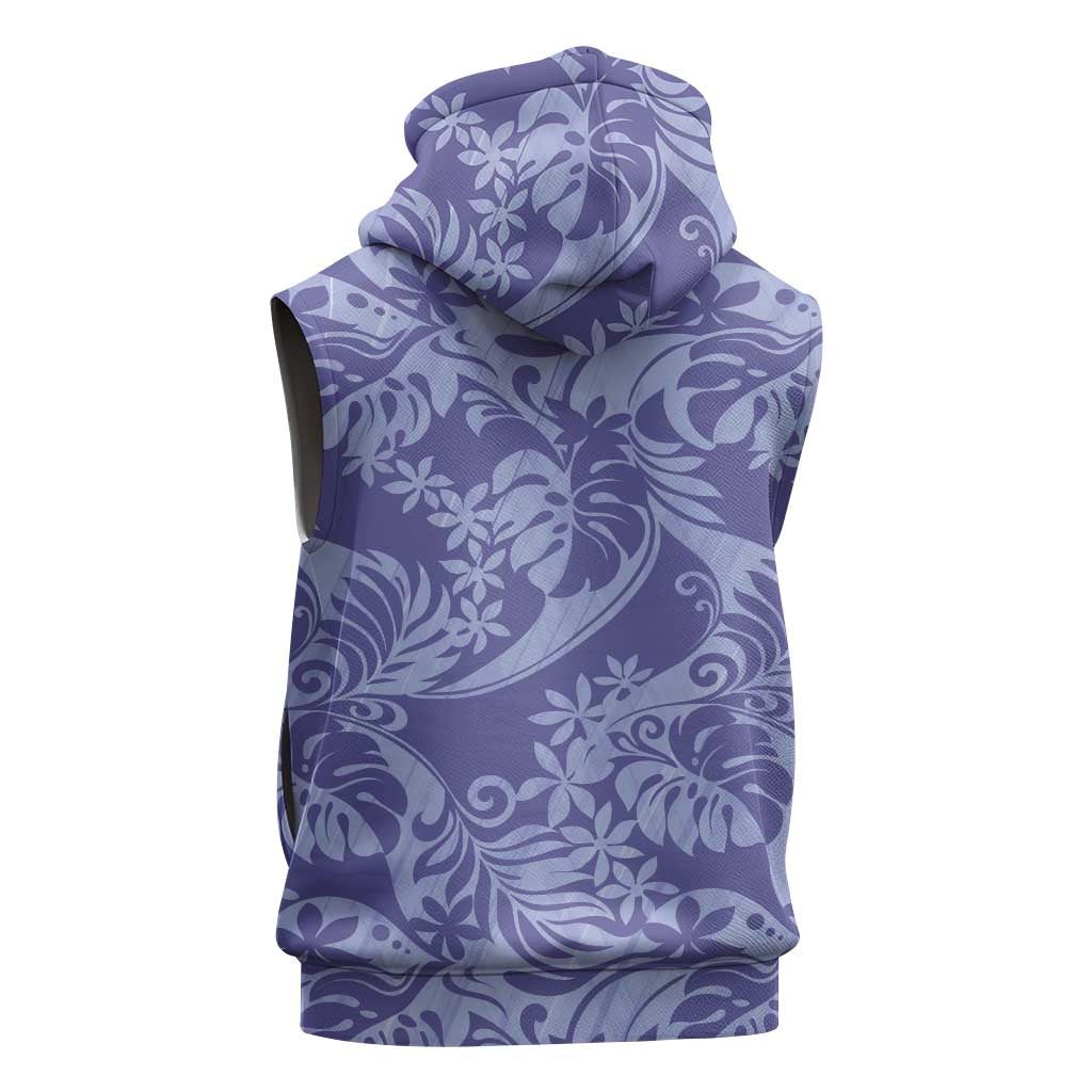 Tahiti Vareau Tiare Floral Sleeveless Zip Hoodie Monstera Palm Tropical Leaves - Polynesian Pride