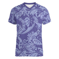 Tahiti Vareau Tiare Floral Women V-Neck T-Shirt Monstera Palm Tropical Leaves - Polynesian Pride