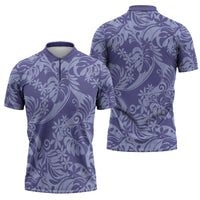 Tahiti Vareau Tiare Floral Zipper Polo Shirt Monstera Palm Tropical Leaves - Polynesian Pride
