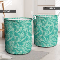 Tahiti Teal Tiare Floral Laundry Basket Monstera Palm Tropical Leaves - Polynesian Pride