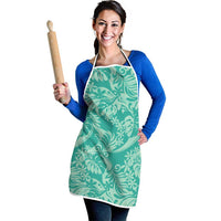 Tahiti Teal Tiare Floral Apron Monstera Palm Tropical Leaves - Polynesian Pride