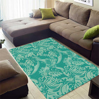 Tahiti Teal Tiare Floral Area Rug Monstera Palm Tropical Leaves - Polynesian Pride