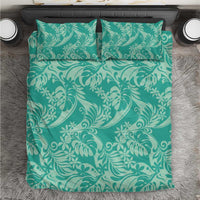 Tahiti Teal Tiare Floral Bedding Set Monstera Palm Tropical Leaves - Polynesian Pride