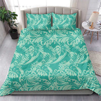 Tahiti Teal Tiare Floral Bedding Set Monstera Palm Tropical Leaves - Polynesian Pride
