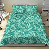 Tahiti Teal Tiare Floral Bedding Set Monstera Palm Tropical Leaves - Polynesian Pride