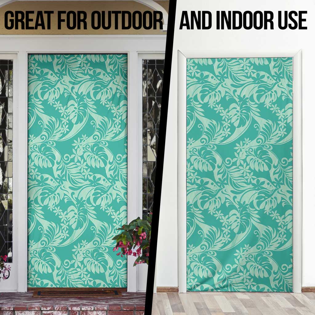 Tahiti Teal Tiare Floral Door Cover Monstera Palm Tropical Leaves - Polynesian Pride