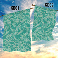 Tahiti Teal Tiare Floral Garden Flag Monstera Palm Tropical Leaves - Polynesian Pride