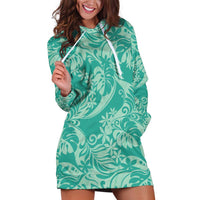 Tahiti Teal Tiare Floral Hoodie Dress Monstera Palm Tropical Leaves - Polynesian Pride