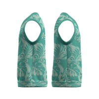 Tahiti Teal Tiare Floral Christmas Knitted V-Neck Vest Monstera Palm Tropical Leaves - Polynesian Pride