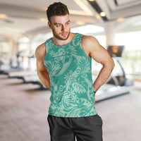 Tahiti Teal Tiare Floral Men Tank Top Monstera Palm Tropical Leaves - Polynesian Pride