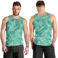 Tahiti Teal Tiare Floral Men Tank Top Monstera Palm Tropical Leaves - Polynesian Pride