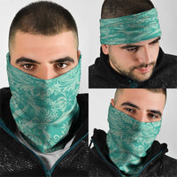 Tahiti Teal Tiare Floral Neck Gaiter Monstera Palm Tropical Leaves - Polynesian Pride
