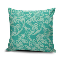 Tahiti Teal Tiare Floral Pillow Cover Monstera Palm Tropical Leaves - Polynesian Pride