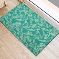 Tahiti Teal Tiare Floral Rubber Doormat Monstera Palm Tropical Leaves - Polynesian Pride