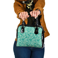 Tahiti Teal Tiare Floral Shoulder Handbag Monstera Palm Tropical Leaves - Polynesian Pride