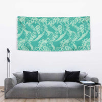Tahiti Teal Tiare Floral Tapestry Monstera Palm Tropical Leaves - Polynesian Pride