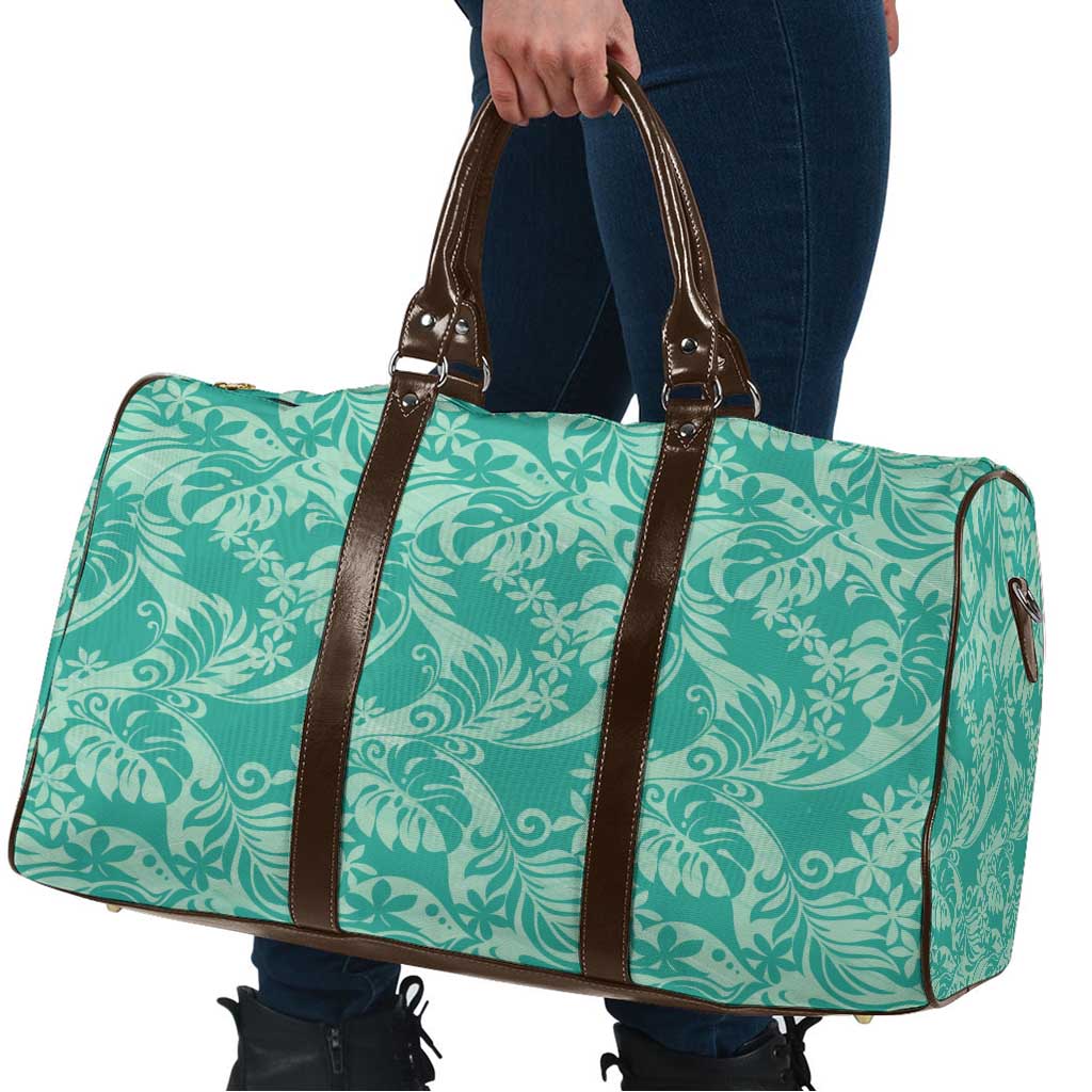 Tahiti Teal Tiare Floral Travel Bag Monstera Palm Tropical Leaves - Polynesian Pride