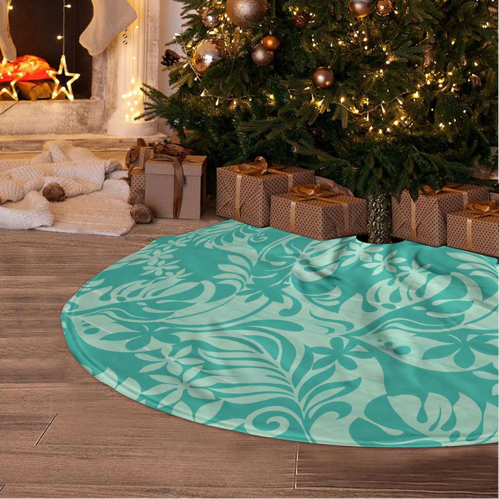 Tahiti Teal Tiare Floral Tree Skirt Monstera Palm Tropical Leaves - Polynesian Pride