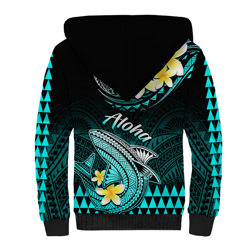 Hawaii Sherpa Hoodie Polynesian Shark with Kakau Turquoise Version LT01 - Polynesian Pride