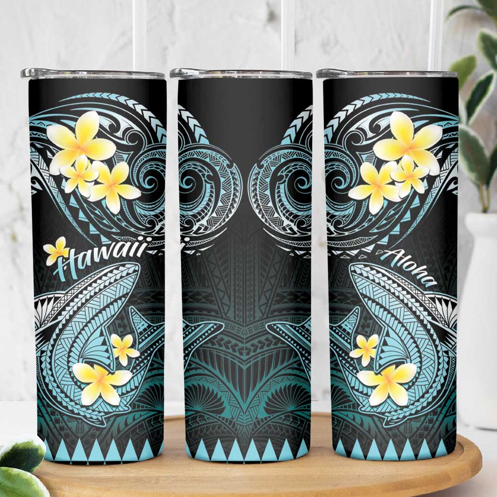 Hawaii Skinny Tumbler Polynesian Shark with Kakau Turquoise Version