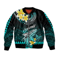 Hawaii Sleeve Zip Bomber Jacket Polynesian Shark with Kakau Turquoise Version LT01 Unisex Turquoise - Polynesian Pride
