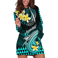 Personalised Hawaii Hoodie Dress Polynesian Shark with Kakau Turquoise Version LT01 Turquoise - Polynesian Pride