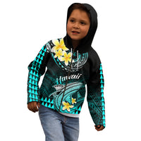 Personalised Hawaii Kid Hoodie Polynesian Shark with Kakau Turquoise Version LT01 - Polynesian Pride