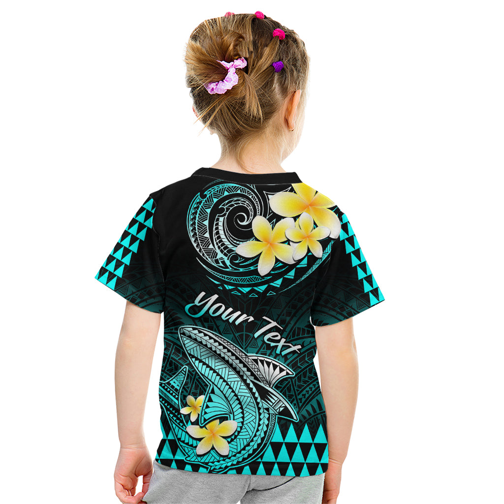 Personalised Hawaii Kid T Shirt Polynesian Shark with Kakau Turquoise Version LT01 - Polynesian Pride