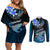Hawaii Couples Matching Off Shoulder Short Dress and Long Sleeve Button Shirts Polynesian Shark with Kakau Blue Version LT01 Blue - Polynesian Pride