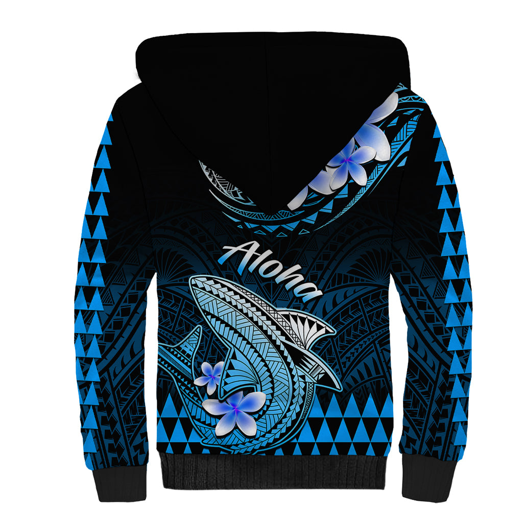Hawaii Sherpa Hoodie Polynesian Shark with Kakau Blue Version LT01 - Polynesian Pride