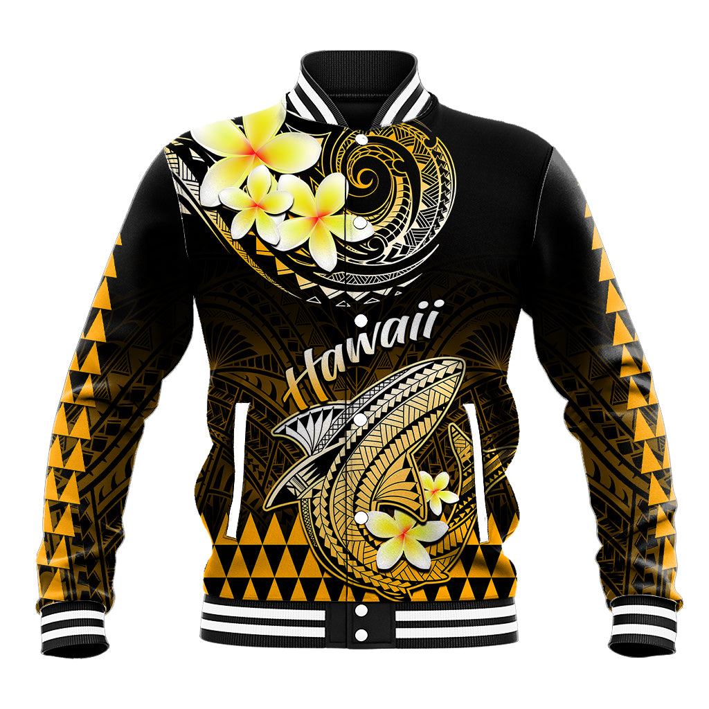 Hawaii Baseball Jacket Polynesian Shark with Kakau Gold Version LT01 Unisex Gold - Polynesian Pride
