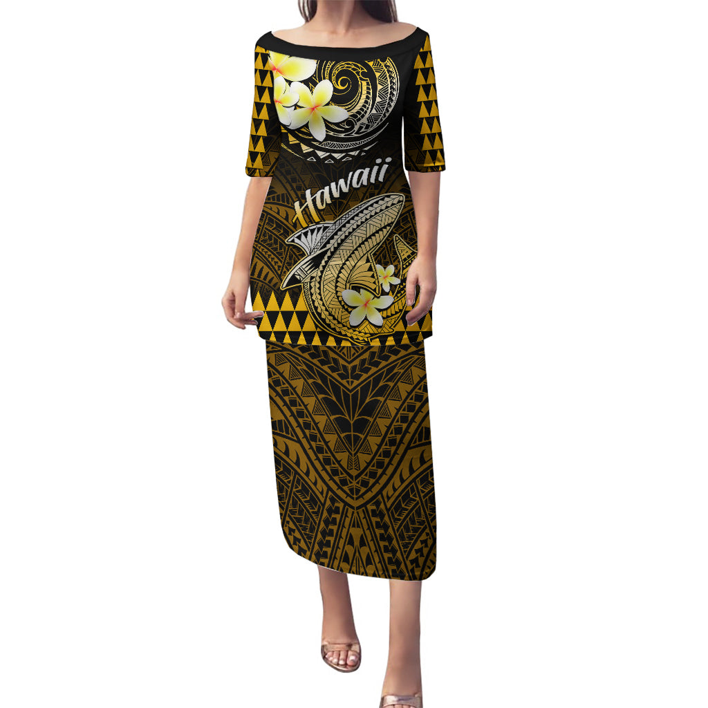 Hawaii Puletasi Polynesian Shark with Kakau Gold Version LT01 Long Dress Gold - Polynesian Pride