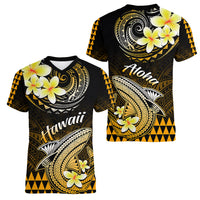 Hawaii Women V Neck T Shirt Polynesian Shark with Kakau Gold Version LT01 - Polynesian Pride