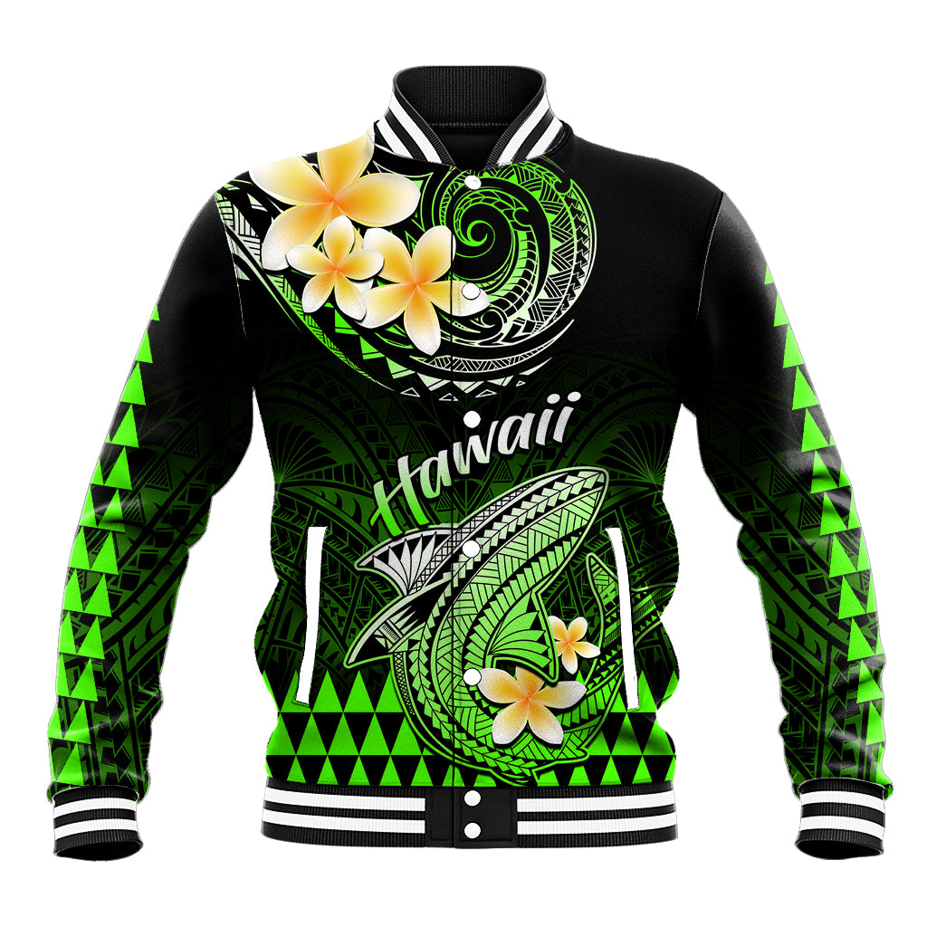Hawaii Baseball Jacket Polynesian Shark with Kakau Green Version LT01 Unisex Green - Polynesian Pride
