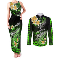 Hawaii Couples Matching Tank Maxi Dress and Long Sleeve Button Shirts Polynesian Shark with Kakau Green Version LT01 Green - Polynesian Pride